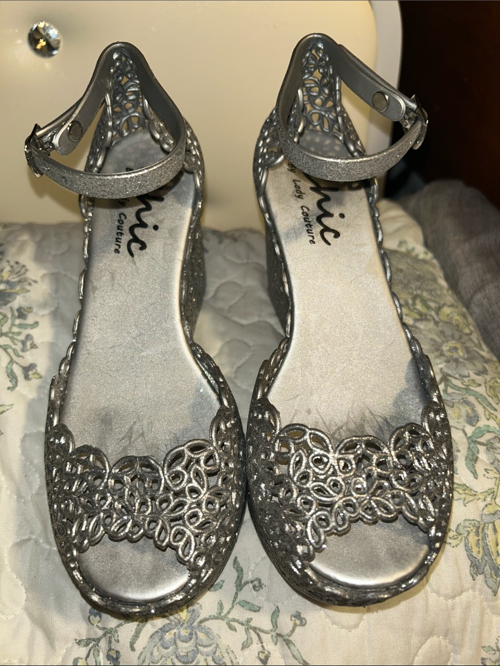 Women's Silver Glitter Ankle-Strap Sandals